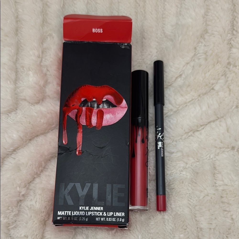 Bold Red Lipstick Set with Lip Liner and Glossy Packaging